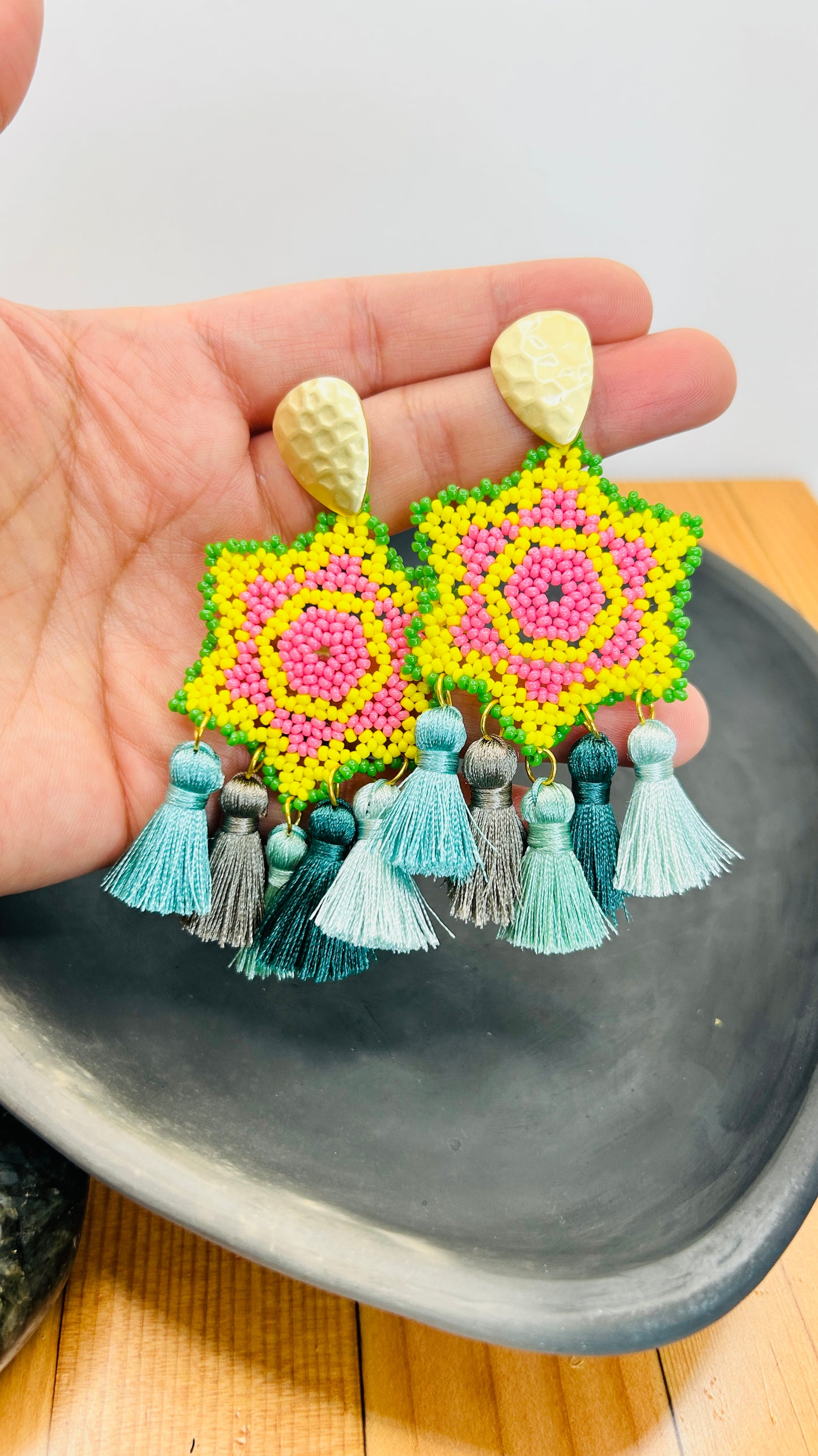 Saritas Handwoven Flowers Earrings.