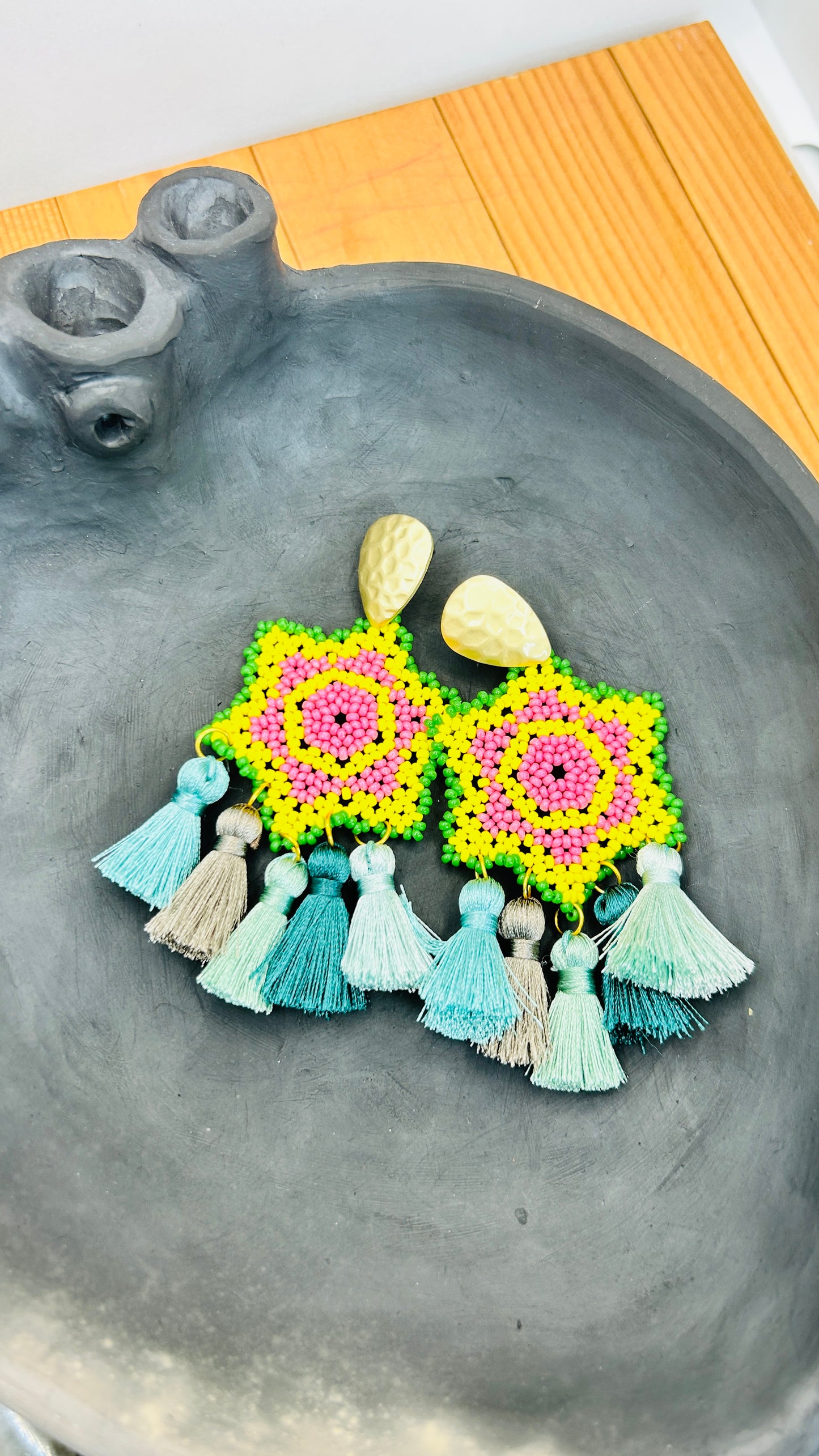 Saritas Handwoven Flowers Earrings.