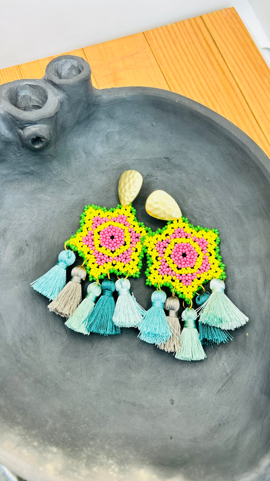 Saritas Handwoven Flowers Earrings.