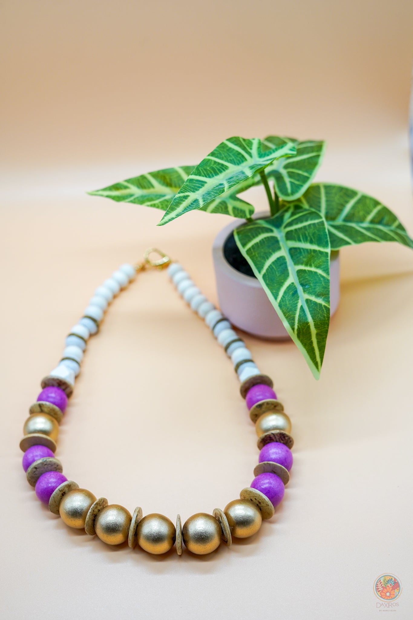 White  Kente Krobo Bead Necklace